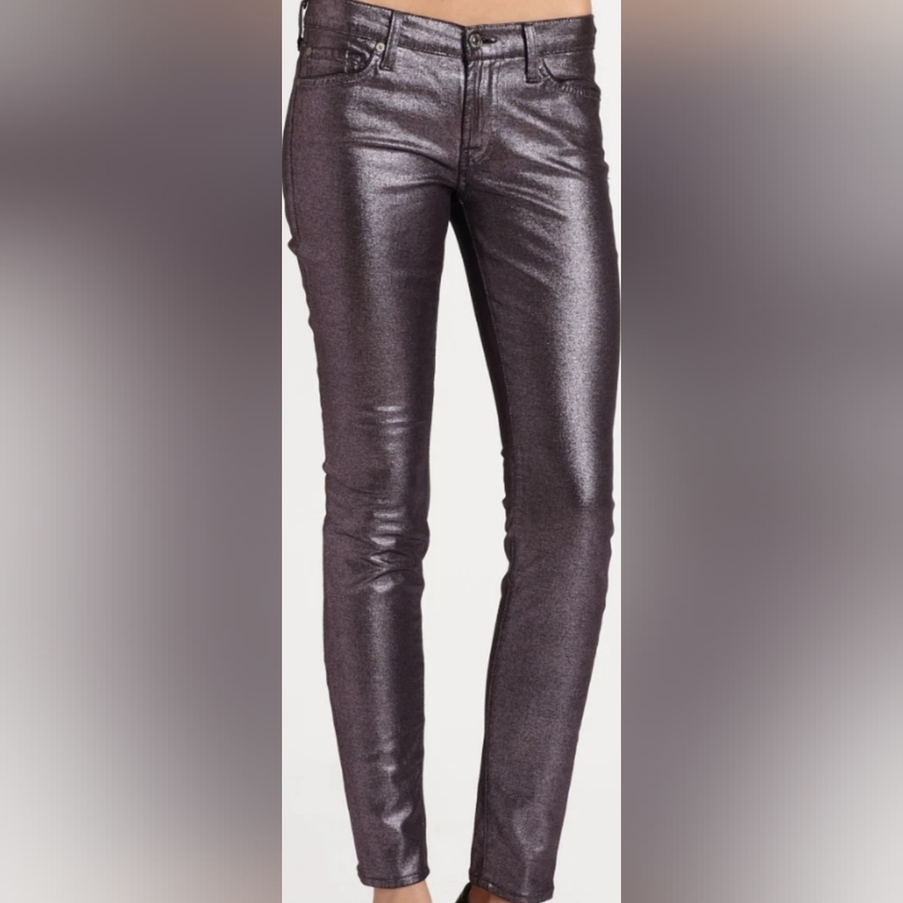 5/$25 7 For All Mankind Coated The Ankle Super Skinny Metallic Plum Purple 27